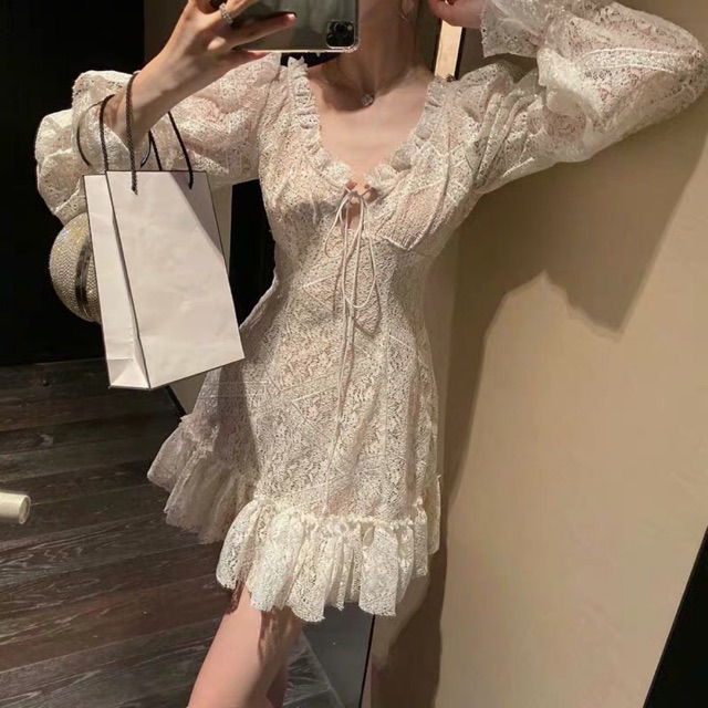 (Order) VÁY REN TAY BỒNG RETRO CHÉO LƯNG (ảnh thật)