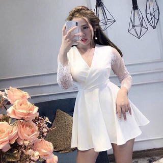 Đầm Xòe Dáng Ngắn Tay Dài Cổ Tim Kiểu Dáng Dự Tiệc Sang Trọng