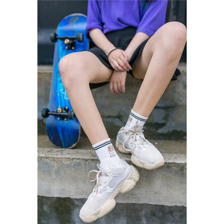 Set 5 đôi tất cổ cao Bivota vớ nữ trắng hàn quốc cún con đáng yêu T39