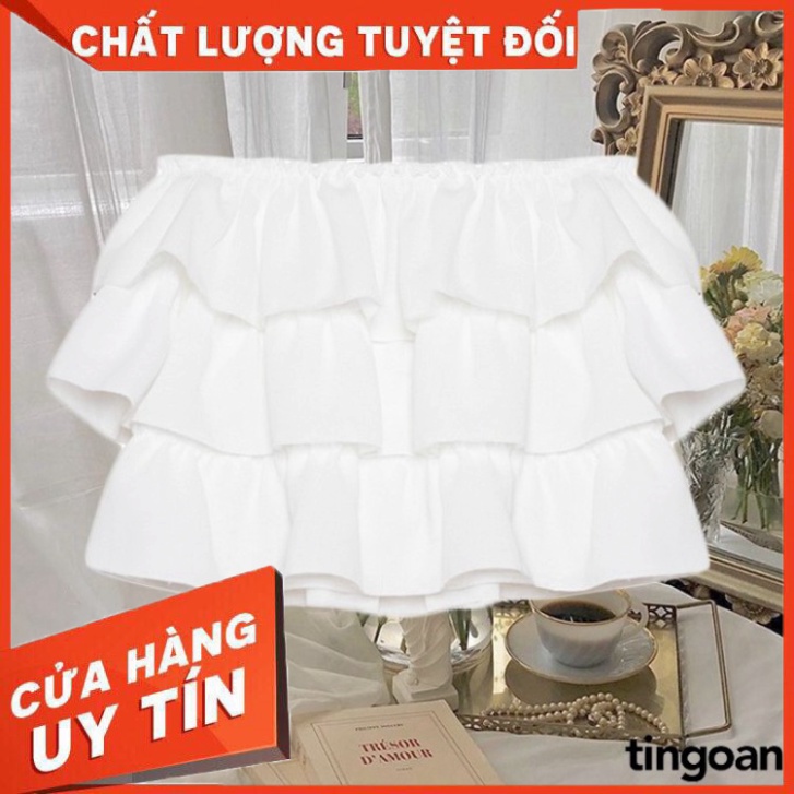 Áo trễ vai croptop 3 tầng đũi chống nhăn co dãn trắng tingoan BOY BYE OFF/WH - Hàng nhập khẩu