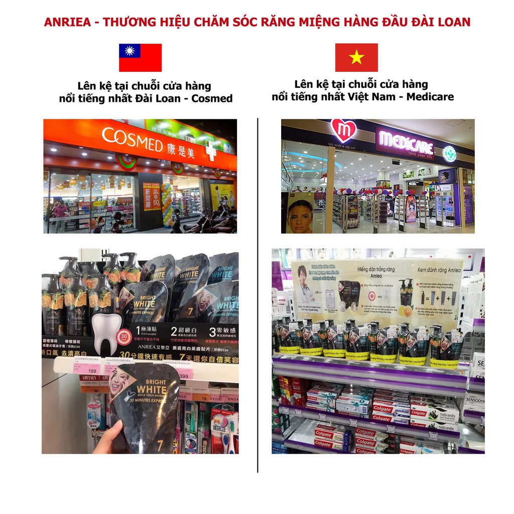 Miếng Dán Trắng Răng ANRIEA(Hộp 7 days* 2 + 1 Kem Đánh Răng CAM -TẶNG 1 Hộp nước súc miệng(20 gói/hộp) -2A02.A05.A09