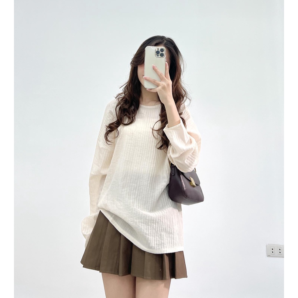 Áo thu đông dài tay form rộng  trơn gân thời trang Miho house