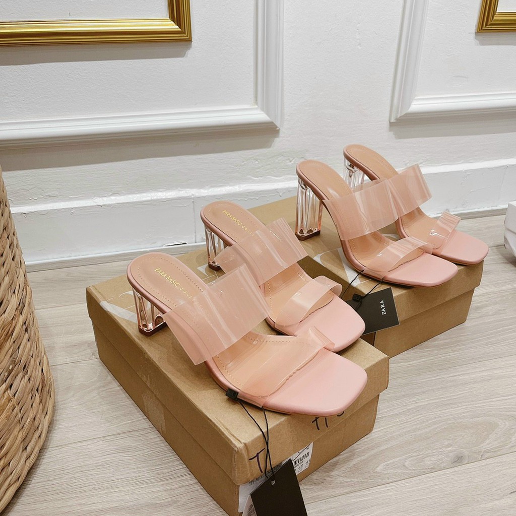 Dép Cao Gót Nữ Zara Quai Ngang Siêu Hót - Guốc Nữ Zara Mica Hồng về đủ 2 dáng cao thấp Phong Cách Sang Chảnh Cho Các C