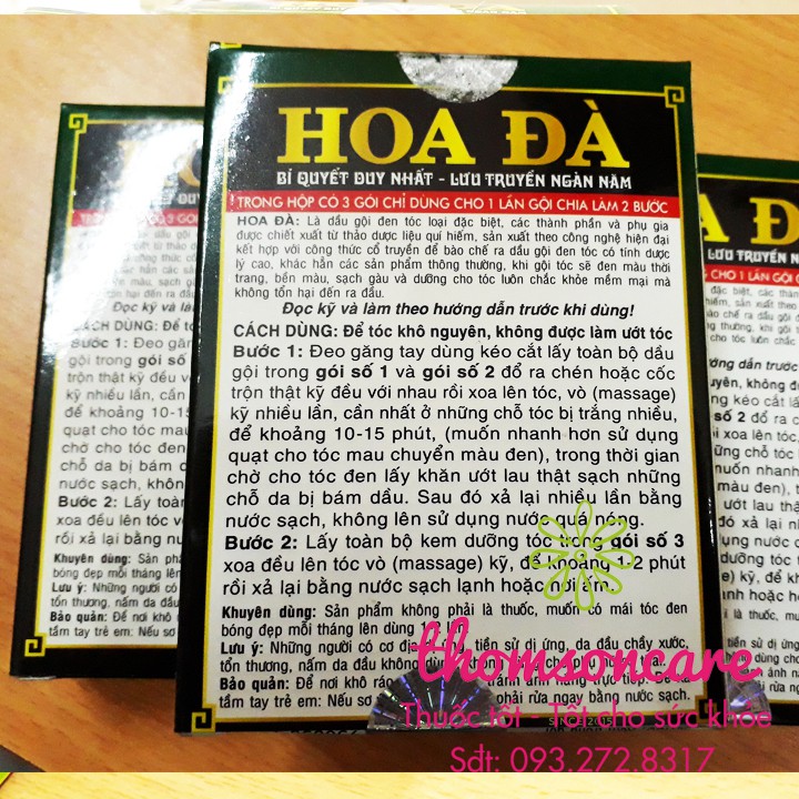 Nhuộm đen tóc từ thảo dược Hoa Đà - Hộp 3 gói, 2 gói gội và 1 gói dưỡng | BigBuy360 - bigbuy360.vn