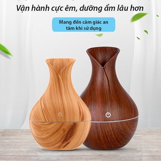 Máy xông tinh dầu vân gỗ hình lọ hoa, Máy khuyếch tán tinh dầu, Đèn xông hơi tỏa hương, tạo đổ ẩm hiệu quả
