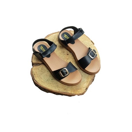 [MỚI VỀ] Sandal nữ quai ngang hậu cài NALLDOS, Quai da Microfiber, đế 3cm TPR đi học có 3 màu (Đen, Kem, Bò)