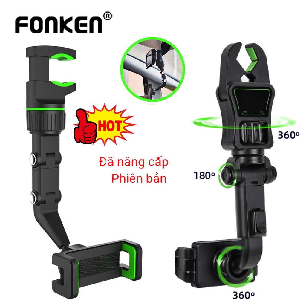 Giá đỡ điện thoại FONKEN dạng kẹp gắn gương chiếu hậu xe hơi an toàn đa năng
