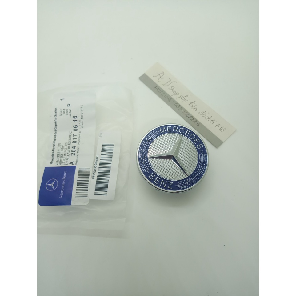 Logo nắp capo đầu xe ô tô Mercedes màu xanh