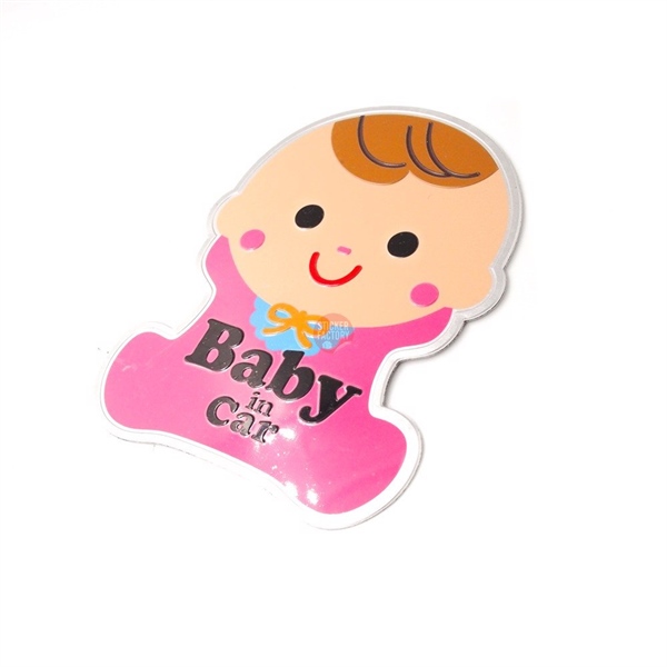 Baby in car em bé hồng 11x9cm - Sticker hình dán metal kim loại