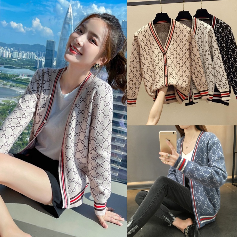 Áo cardigan len nữ khoác ngoài Quảng Châu cao cấp màu đen kaki zizac dệt kim thu đông phong cách Hàn Quốc AC29