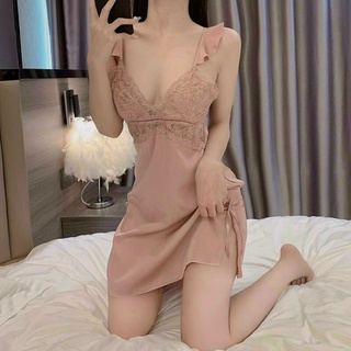 Váy ngủ Lụa đắp ren ngực hở lưng sâu sexy qccc ( sẵn )