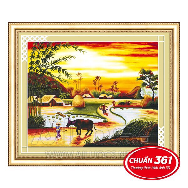 Tranh thêu chữ thập Phong Cảnh Hồn Quê 53316 (93X76CM) chưa thêu