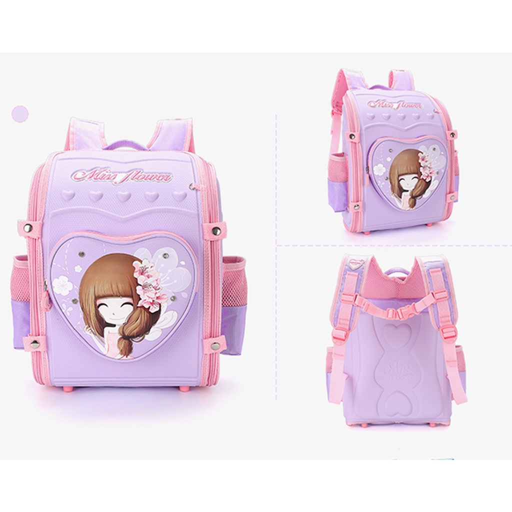 [LOẠI XỊN- ĐƯỢC CHỌN MÀU] Balo học sinh chống gù lưng siêu nhẹ Miss Flower. Cặp đựng sách vở chống gù cho bé gái