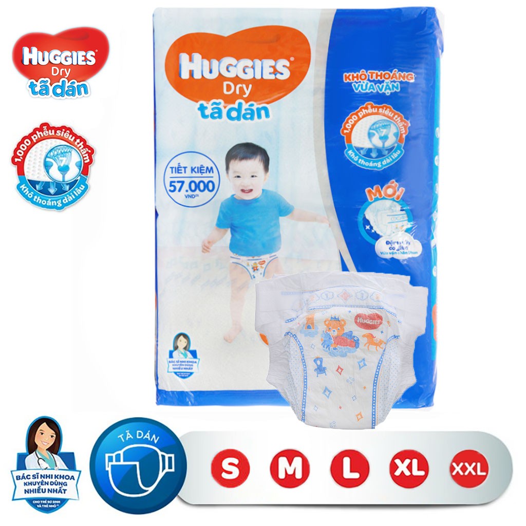 Tã dán Huggies cực đại đủ size S88/M76/L68/XL62/XXL56