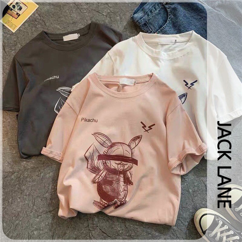 Áo phông Oversize Pikachu, JACKLANE, Áo cộc tay Unisex Jack Lane