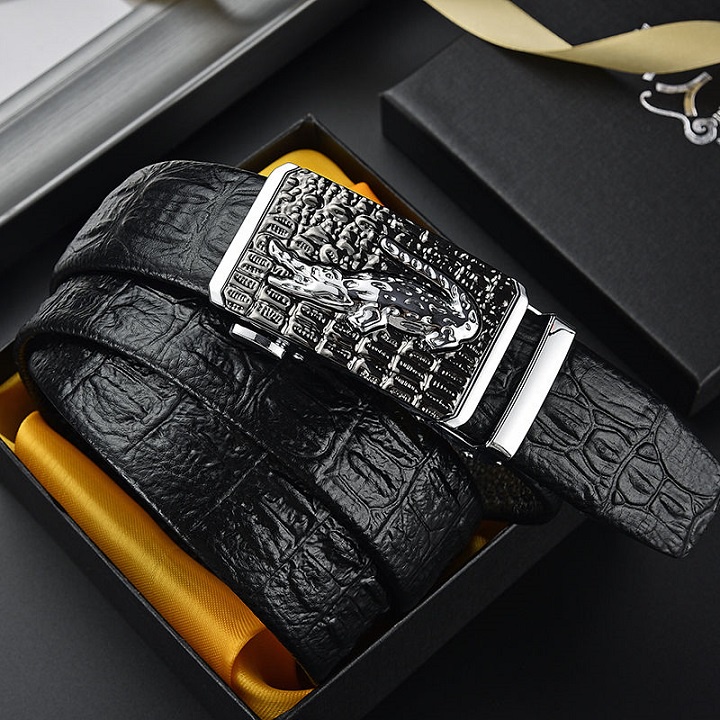 Thắt lưng nam da bò mặt cá sấu, mặt khóa tự động - lịch lãm và thời trang