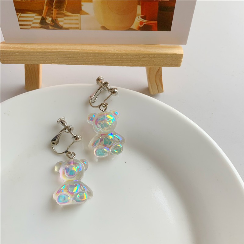 Khuyên tai kẹp không bấm lỗ chốt điều chỉnh K064 bằng hợp kim mạ bạc hình con gấu dáng midi Leous Accessories