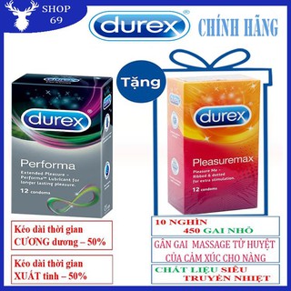 Hộp Bao cao su Durex Performa 12 BAO + Tặng 1 Hộp Bao cao su Durex Pleasuremax 12 bao