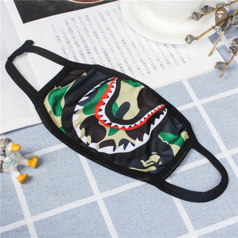 [Deal Quà tặng] Khẩu trang Bape, Bape Mask, Khẩu trang Cá mập 5 màu (4 màu Camo + đen)