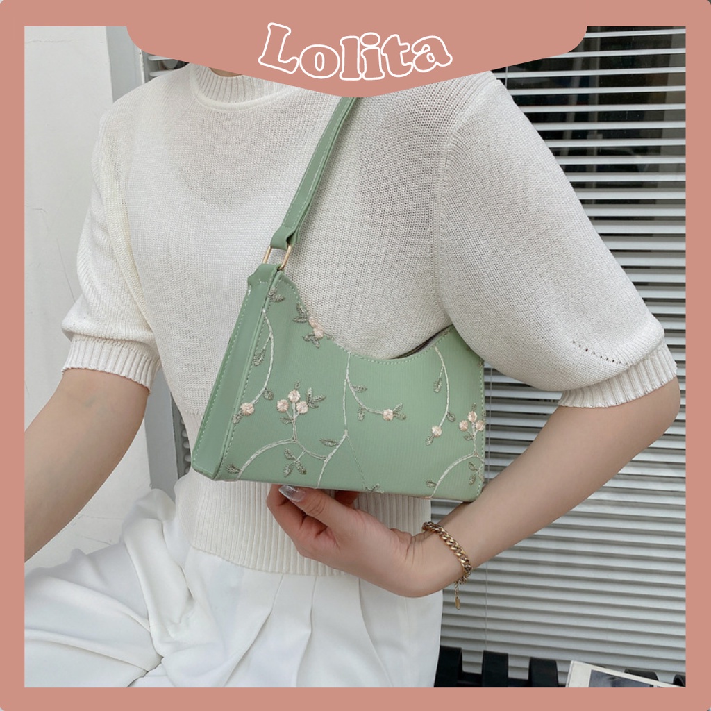 Túi Xách Nữ Kẹp Nách Đeo Vai LILAS Baggu Thêu Hoa Vân Nổi