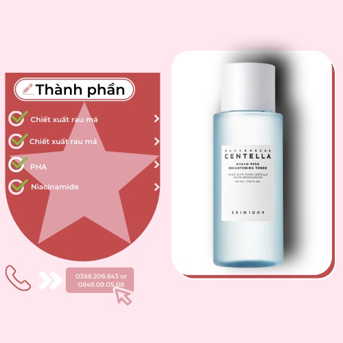 Nước Hoa Hồng Rau Má Skin1004 Madagascar Centella Toning, Toner Skin1004 Hyalu-Cica Brightening 210ml TN1416