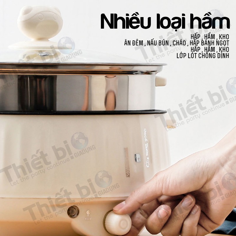 Nồi Lẩu Mini Đa Năng Tích Hợp (Lẩu, hấp, chiên, rán, xào, luộc, hầm, om) Chống Dính Tặng Kèm 7 Món Dụng Cụ Bếp