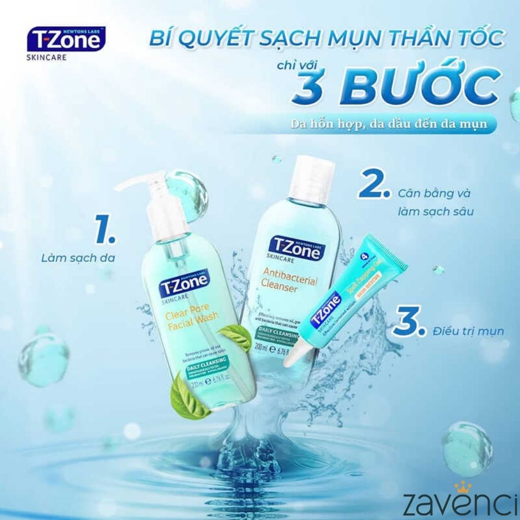 Nước hoa hồng T-ZONE Cho Da Dầu Mụn Antibacterial Cleanser (200ml)