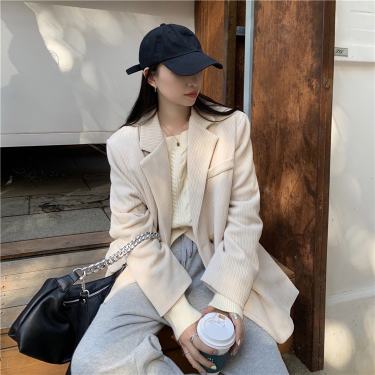 Ảnh thật 4 hình cuối-2W84.Áo blazer nhung mùa thu phiên bản Hàn Quốc