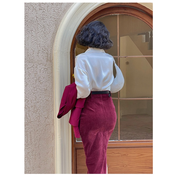 🍃🍃Set Áo + Chân Váy Nhung Xẻ Bên Eo Cao Phong Cách Pháp🍃🍃