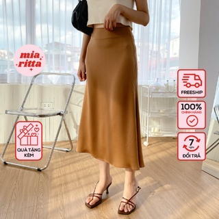 Chân váy midi lụa satin cao cấp Mia Ritta V1011 ảnh thật