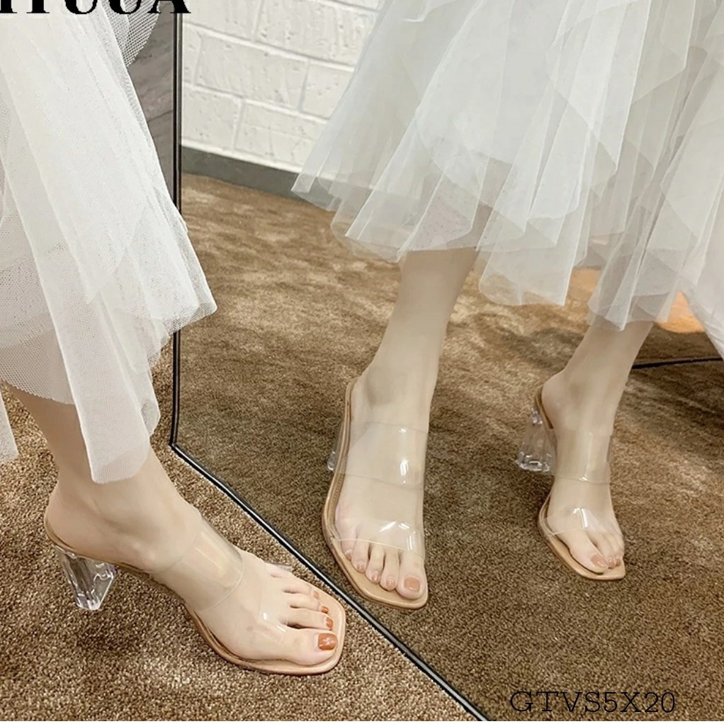 Sandal Guốc Cao Gót Hai Quai Bản Trong Gót Vuông (M628)