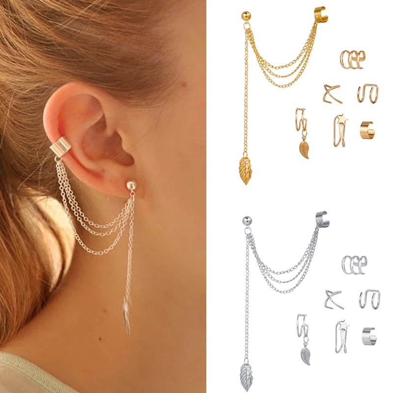 Set 7 Khuyên Tai Tua Rua Bằng Kim Loại Thời Trang Hàn Quốc