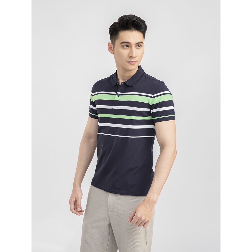 Áo thun ngắn tay có cổ cho nam ARISTINO hoạ tiết kẻ ngang phối màu, mềm nhẹ thấm hút tốt - APS001S1