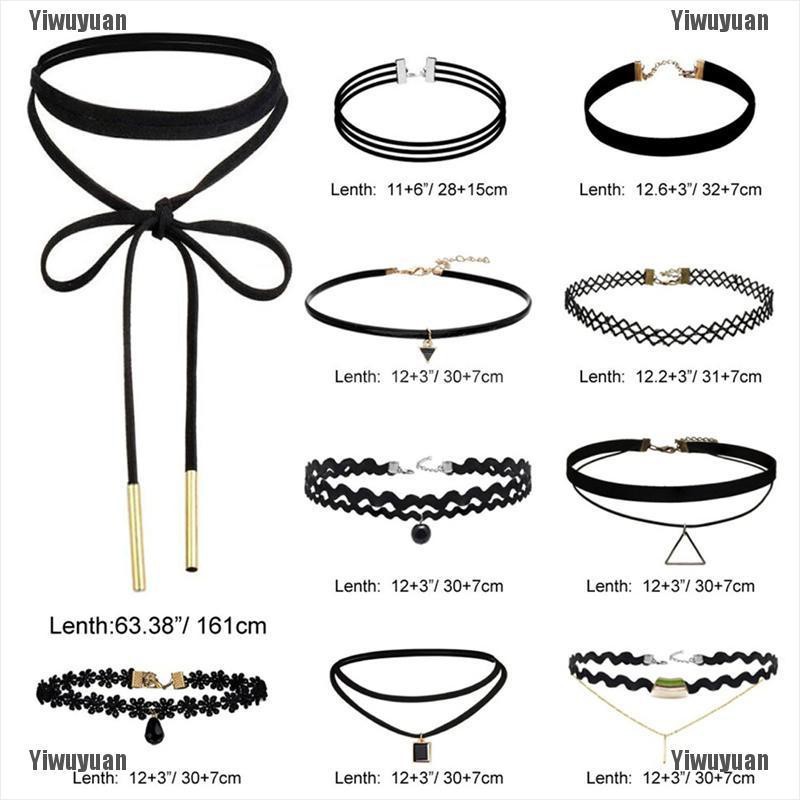 Set 10 Vòng Cổ choker Màu Đen Đơn Giản Thời Trang