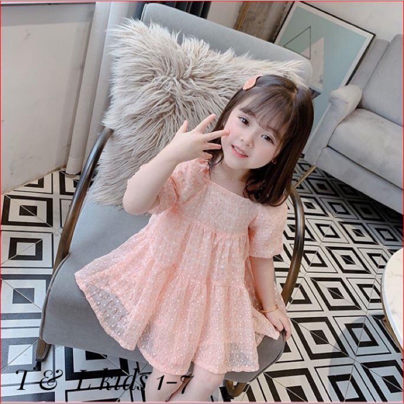 Đầm voan nổi tay bồng xịn xò cho bé - Hàng cao cấp