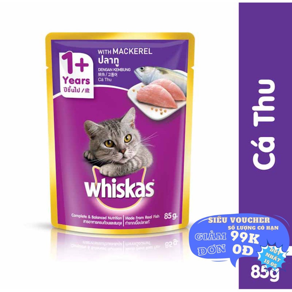 Thức ăn mèo Whiskas vị cá thu túi 85g - Đảo Chó Mèo 10000