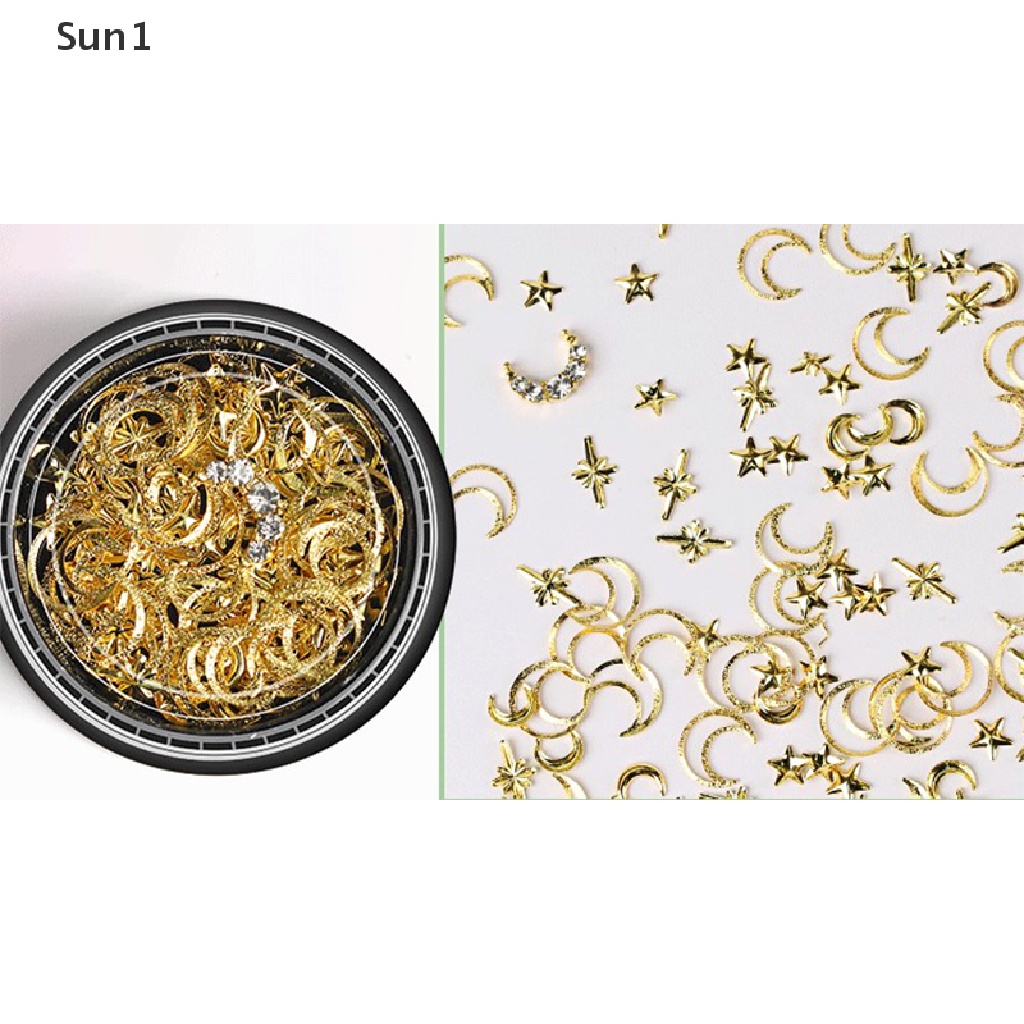 Sun1 &gt; Phụ Kiện Trang Trí Móng Tay Nghệ Thuật Đính Kim Sa Hình Trăng Sao Và Ngôi Sao Màu Vàng Kim Tuyến