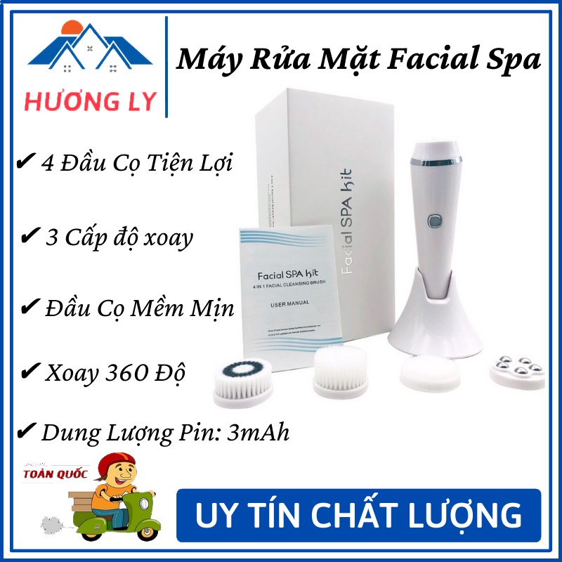 Máy Rửa Mặt Cầm Tay Facial Spa Rửa Sạch Mặt Và Massage Với 4 Đầu Cọ Tiện Lợi - Bảo Hành 12 Tháng