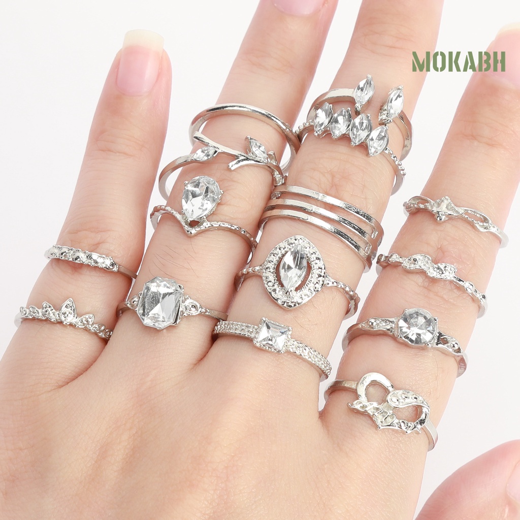 Bộ 15 Nhẫn Đính Đá Phong Cách Bohemian Thời Trang Cho Nữ