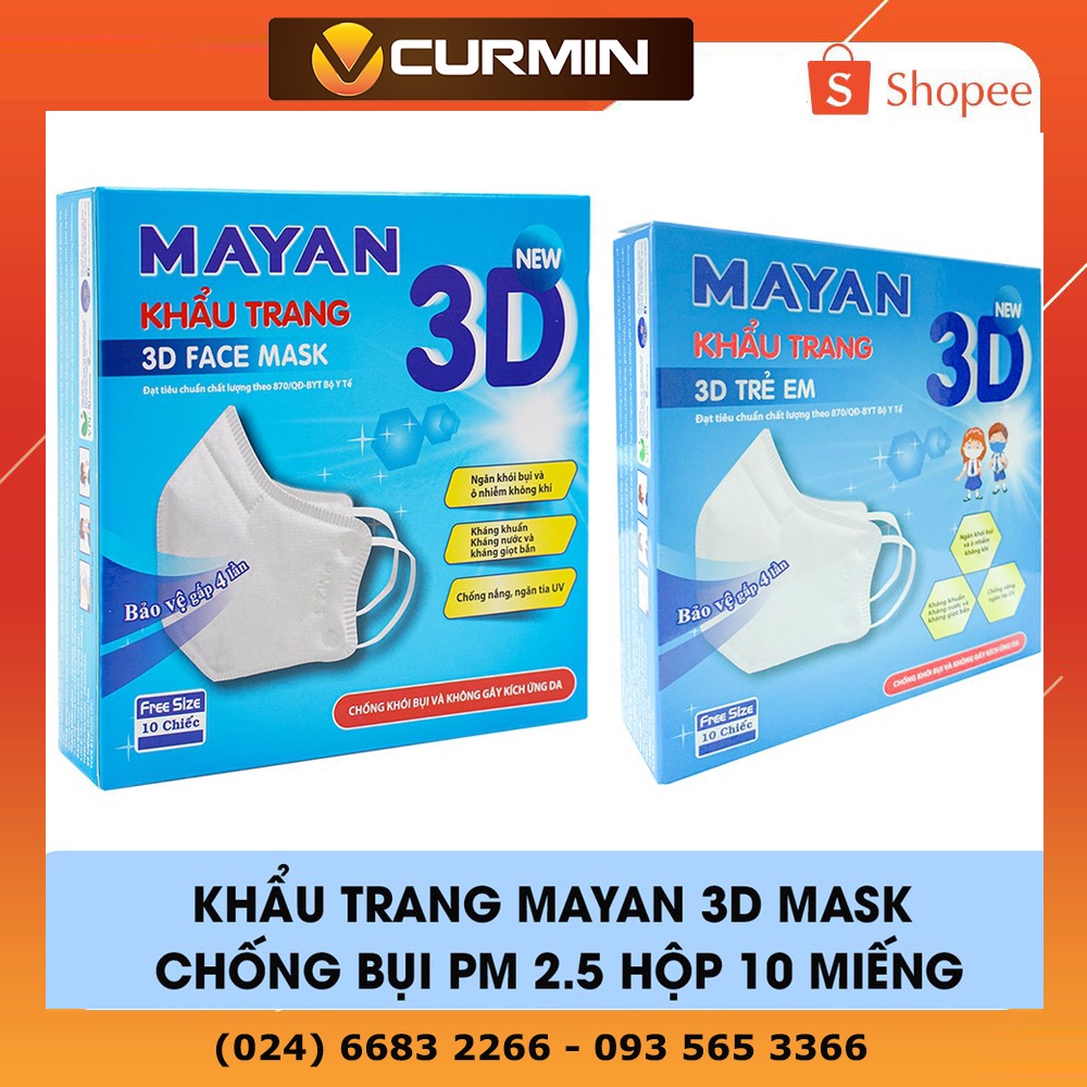 Khẩu Trang Mayan 3D Mask Chống Bụi PM 2.5 Hộp 10 Miếng (Loại 5 lớp Vải không dệt SSMMS)