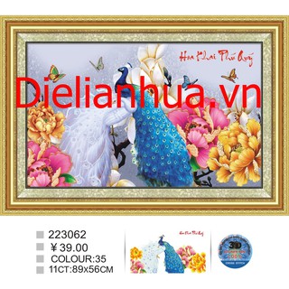 Tranh thêu chữ thập 3D HOA KHAI PHÚ QUÝ. Kích thước : 89x56cm