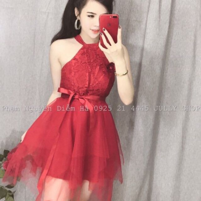 Đầm ren phối lưới không tay