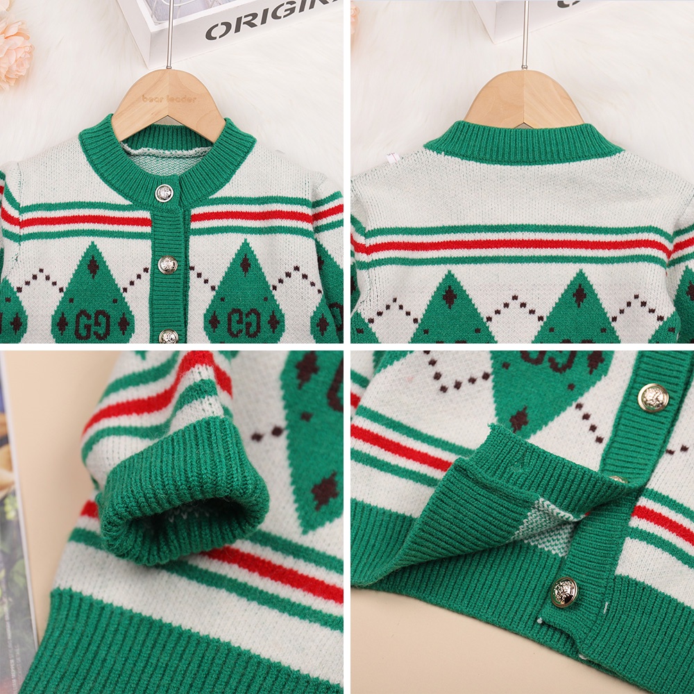 Áo cardigan BEAR LEADER họa tiết kẻ sọc màu xanh lá phong cách Hàn Quốc thời trang thu đông cho các bé 2 đến 6 tuổi
