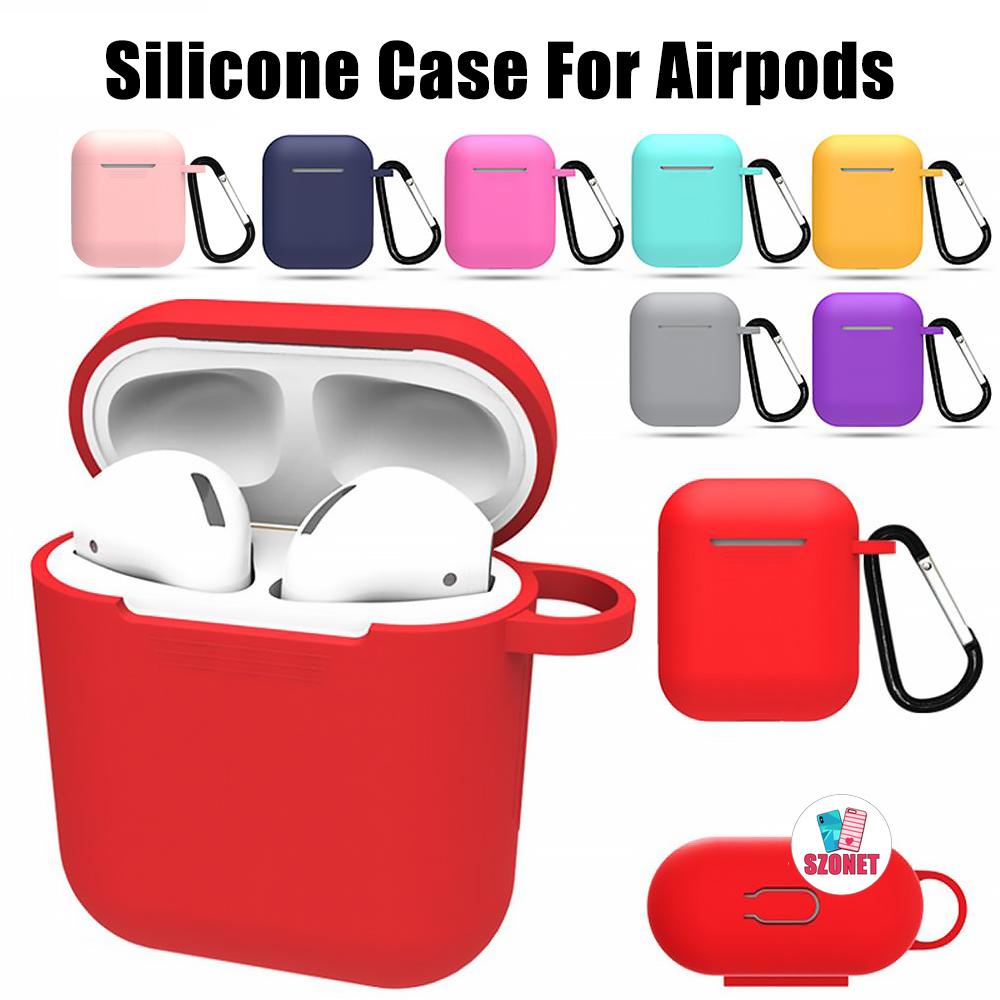 Vỏ silicone TPU bảo vệ hộp sạc tai nghe không dây Airpods 1 / 2 kèm móc đeo tiện lợi