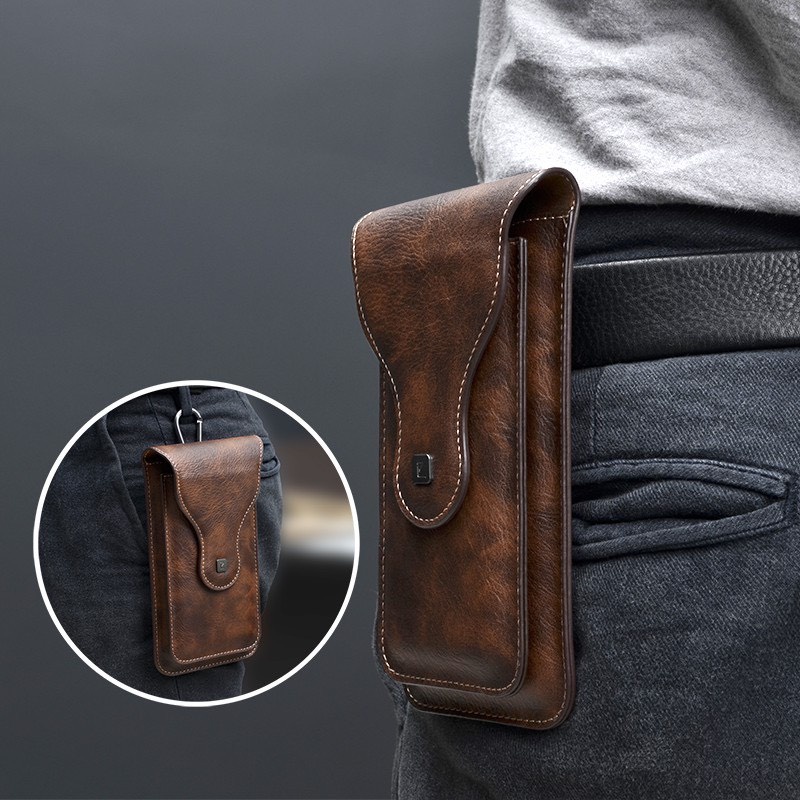 Bao da đeo thắt lưng, đeo hông 2 ngăn cho tất cả các dòng điện thoại size từ 5 inch đến 6.7 inch