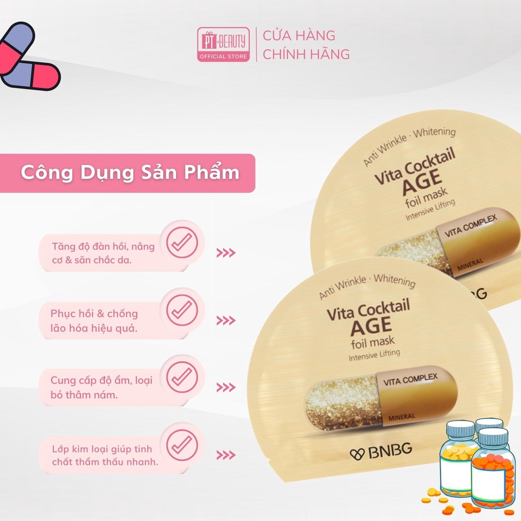 Mặt nạ BNBG Vita Mask giảm mụn, phục hồi, cấp ẩm, nuôi dưỡng da toàn diện 30ml Hàn Quốc