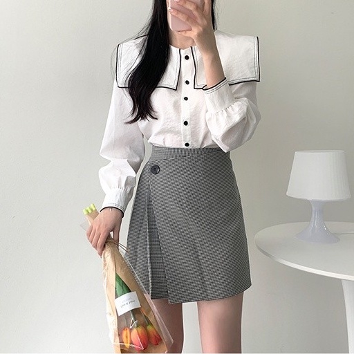 SUXI Áo Sơ Mi Tay Dài Màu Sắc Tương Phản Phong Cách Hàn Quốc Thời Trang Cho Nữ