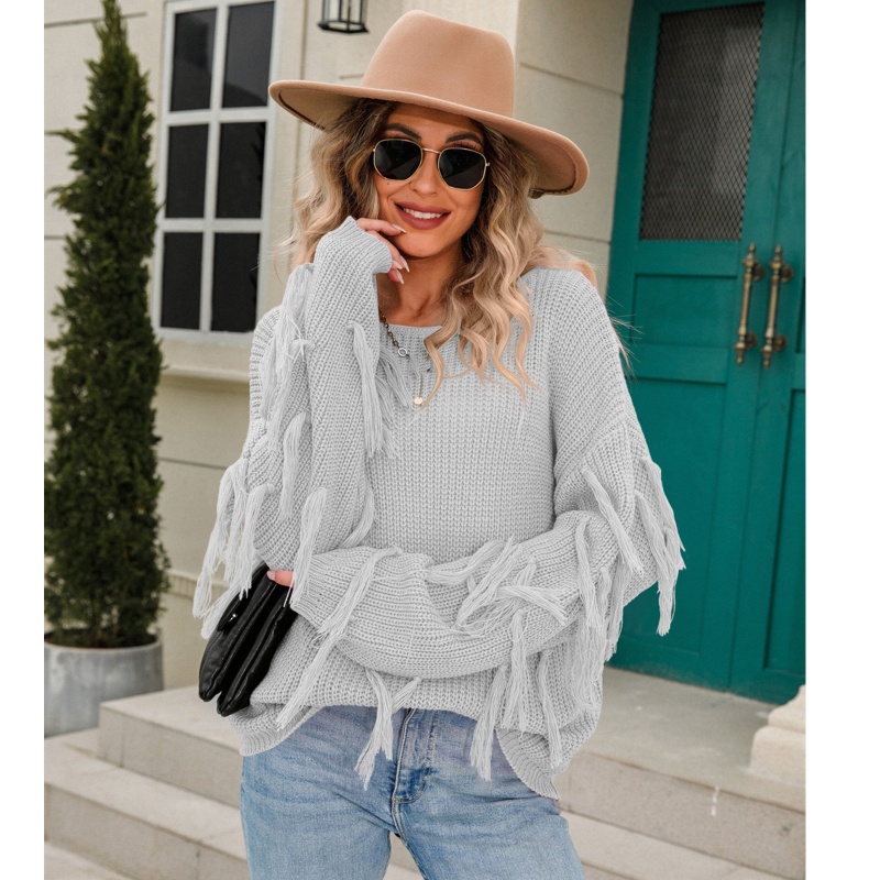 Áo Sweater Dệt Kim Tay Dài Dáng Rộng Thời Trang Mùa Thu Cho Nữ