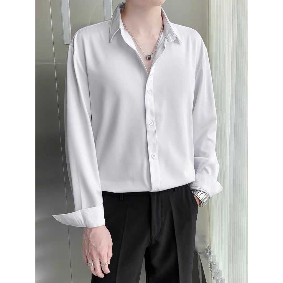 Áo sơ mi nam đẹp nhiều màu unisex trơn form rộng vừa vải lụa mịn mềm mại phong cách Hàn Quốc Hothit 2022