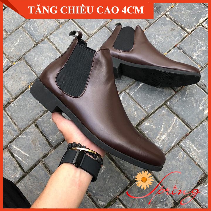 Giày Boot Nam Tăng Chiều Cao Cao Cấp Chelsea Boot màu nâu